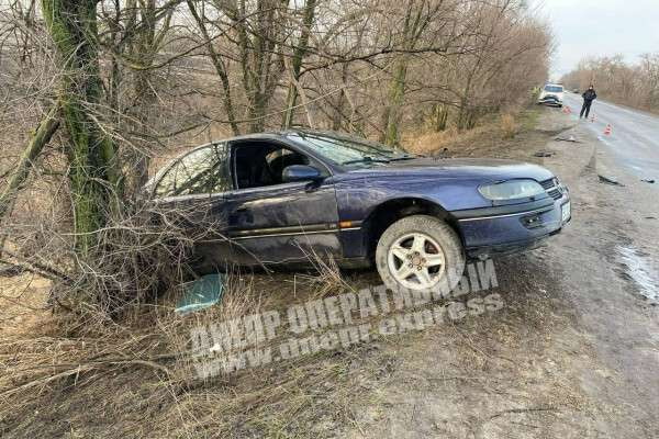 На Днепропетровщине Opel Omega въехал в дерево после столкновения с другим авто