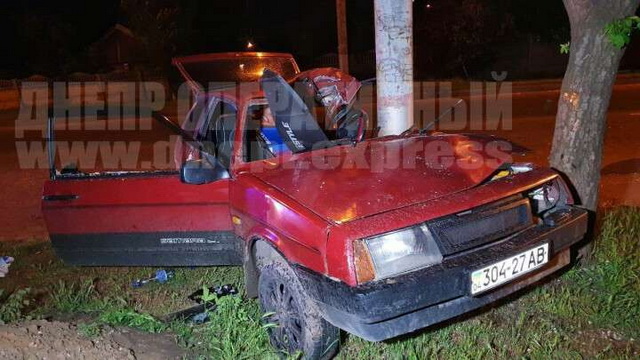 Пытался избежать столкновения с пешеходами: в Кривом Роге ВАЗ врезался в столб