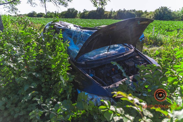 Под Днепром на Запорожском шоссе Honda вылетела на обочину