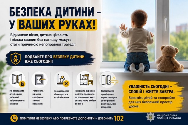 Открытое окно – не место для детского любопытства: полиция Днепра напоминает родителям о важном