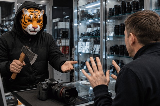 Мужчина в маске тигра с топором напал на фотомагазин в Кривом Роге