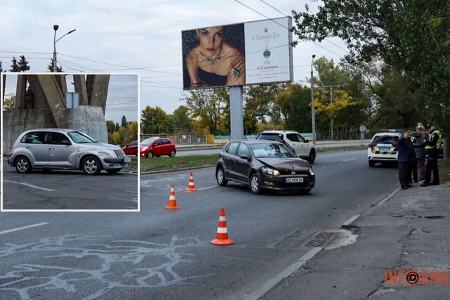 У Дніпрі на Набережній Перемоги Volkswagen після зіткнення з Chrysler розвернуло, в салоні була дитина